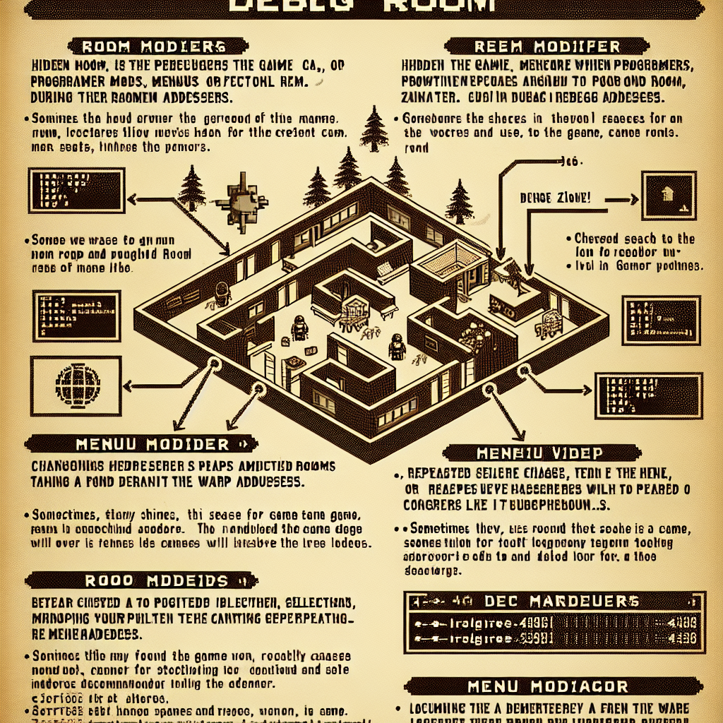 A Debug Room is a location, menu or mode with options the programmers would have used for testing the game. It's usually not supposed to be accessed by the player; as such, it will either require a complicated code/password or be inaccessible without the help of a GameShark or the like. Often contains a Warp Zone. write me an extensive article on debug rooms and how people use both room modifier codes and menu modifier codes to find them. the process with room modifiers is people search the memory for when they're in a given room. they then change to a different room to narrow down addresses and repeat until the room address is found. from there they change the value of the address and explore the game for unused rooms hoping for the debug room. now for menu modifiers people look for the menu index by simply opening the menu and doing a search with the cursor over one selection of the menu. they then change to a different menu selection and search again until they have the desired address