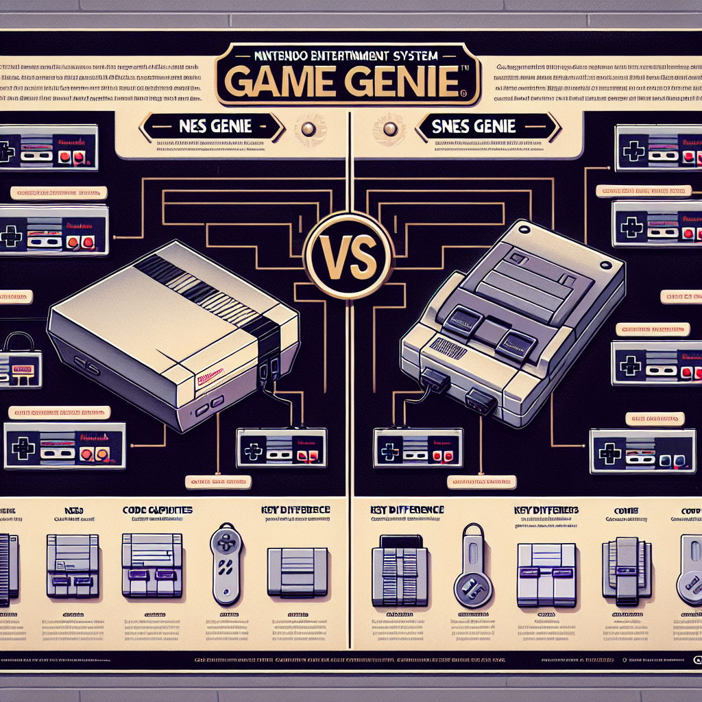 write me a medium sized article comparing features between nintendo entertainment system game genie to its super nintendo entertainment system counterpart